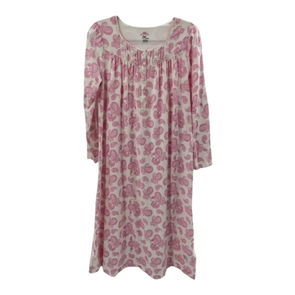 Aria Long Sleeve Night Gown White/Pink Paisley Size Small